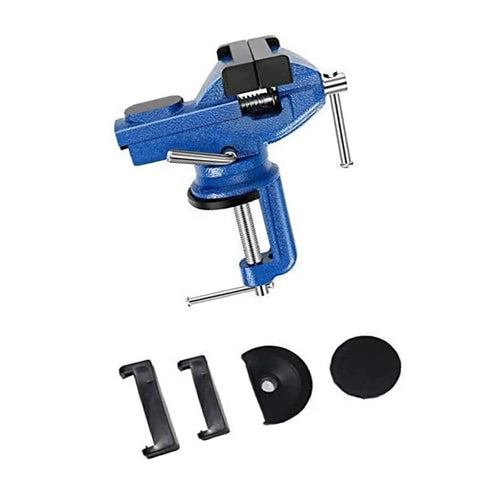 Compact Table Vise For Small Wood And Metal Projects 50mm Clamp Width Handy Clamp Tool For Hobbyists Quick Secure Holding No Fuss Craft And Workshop Helper For DIY Woodworking, blue vise with clamps