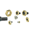 MB-4 1/4-20 Fixture Clamp Set Ten Pack With Brass Washer For Cutter Protection, side view showing brass washers and bolts.