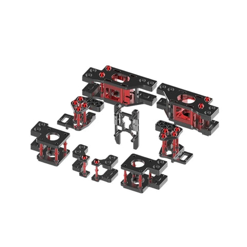 Top Shelf CNC Structure Metal Parts For Voron And Trident 3D Printers Heavy Duty Awd Kit Upgrades precision machined components in black and red.