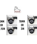 Inline Skate Wheels Set 76mm 80mm 82A Black Urethane with 5-Spoke Hub and ABEC 9 Bearings, wheel measurements shown.