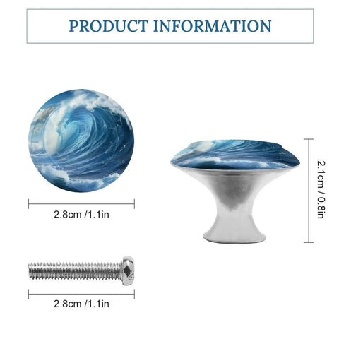 Ocean Waves 2 Piece Cabinet Knob Set Pull Handles with 2.8cm diameter, 2.1cm height, aluminum alloy, stainless steel screw