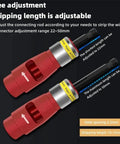 Close-up of Heavy Duty Electric Wire Stripper adjustable from 22-50mm, showcasing red aluminum design for power drill use.