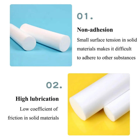 PTFE Teflon Rods White Solid Round Rod 60mm Diameter And 300mm Length shown demonstrating non-adhesion and high lubrication properties
