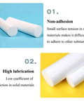 Two Pack PTFE Teflon Round Solid Rods 200mm Long 7mm Diameter For Electronics Mechanical Engineering And Aerospace Use Heavy Duty High Temperature Resistant Nonstick Rods, showcasing non-adhesion and high lubrication features.