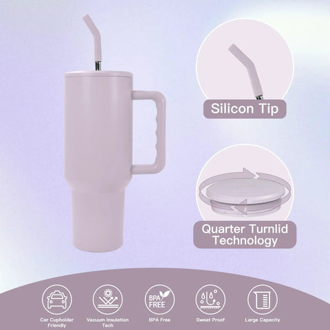 40 Oz Sublimation Tumbler With Detachable Handle 4 Pack Stainless Steel Insulated Water Bottle Travel Cup Matte Purple, side view