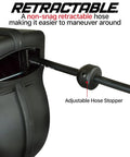 Retractable Air Hose Reel With Three Eighths Inch By Fifty Foot Pro Grade Hybrid Polymer Hose Up To 300 PSI Heavy Duty Polypropylene Construction For Professional Workshops And Garages, featuring adjustable hose stopper.