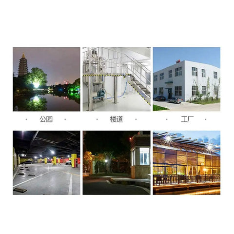 JUDYSSY Home Led Floodlight illuminating various outdoor areas including gardens, corridors, and industrial settings.