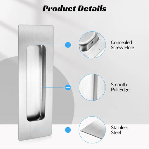Two Pack Rectangular Recessed Sliding Closet Door Pulls Stainless Steel Handles 120mm By 40mm focus on details and features