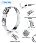 Front view: PEROMI 304 stainless steel hose clamp, single-ear, adjustable, silver metal