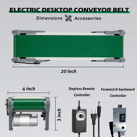 20 Inch Electric Desktop Conveyor Belt With Forward And Reverse Switch Stepless Speed Adjustment PVC Belt side view