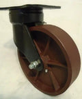 No Sweat 8 Inch Swivel Caster With Ductile Steel Wheel And Kingpinless Frame showing a brown wheel and black mounting plate.