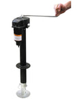12 Volt Electric Trailer Jack for RVs and Trailers, 3500 lb tongue weight, manual crank backup in use