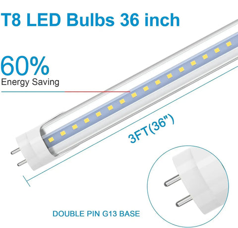 Lit 3Ft LED Tube Light 14W 30W Equivalent Daylight 5000K 1600LM T8 T10 T12 Replacement 36 Inch with clear cover, double pin base