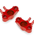 Heavy Duty Metal Front And Rear Axle Carrier For 1/10 Scale Rc Rig Compatible With Traxxas E-Maxx T-Maxx Revo 3.3 Slayer Summit Four Wheel Drive Tight Fit Badass Upgrade In Red, detailed view of red metal axle brackets.