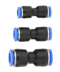 Super Easy Straight Push Connector Kit with 30 Pcs Of Durable Pneumatic Tube Fittings For Air Lines In Sizes 1 4 5 16 And 3 8 Inch Perfect For Fast Hookups On Systems Working Between 32 To 140 Degree F. black plastic pneumatic straight push fittings with blue release rings