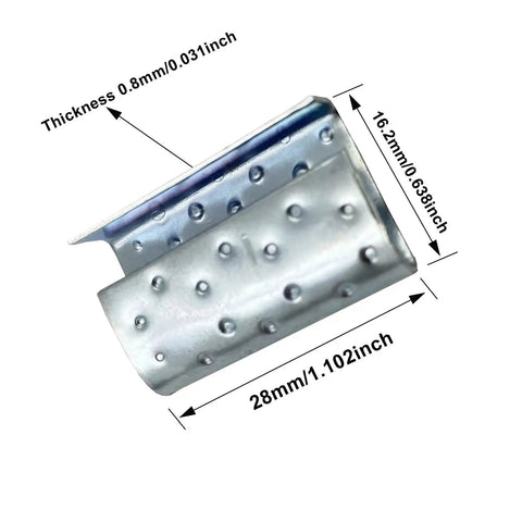 Open Dot Convex Seals For Five Eighth Inch Strapping PET PP Banding Clips Pack Of 100 with dimensions and thickness shown