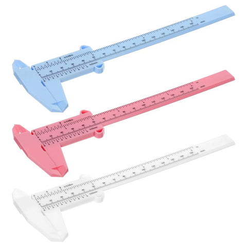 Three Pack Handy Vernier Caliper Set 6 Inch 150mm Dual Scale Inch And Metric Precision Measuring Tools in white, blue, pink