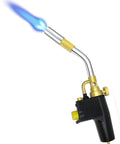Push Button Propane Torch Head with Adjustable Flame and Continuous Flame Lock One Hand Ignition emitting blue flame