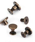 Premium Flat Head Brass Rivets And Copper Hardware Screws 20 Piece 5Mm Set for heavy duty leather crafting, showing copper screws.