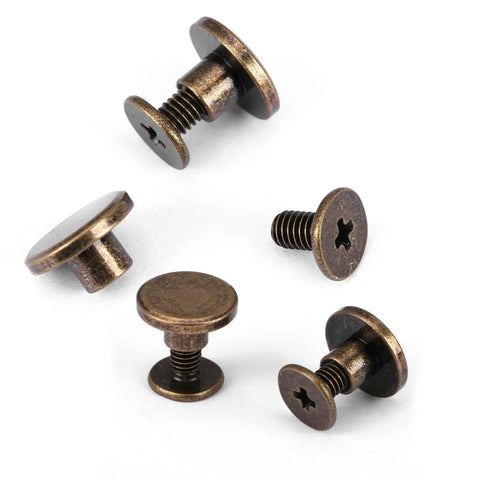 Premium Flat Head Brass Rivets And Copper Hardware Screws 20 Piece 5Mm Set for heavy duty leather crafting, showing copper screws.