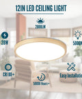 Gold LED Flush Mount Ceiling Light Fixture 12 Inch 28W 5000K Set Of 4 Ultra Slim featured in a living room setting