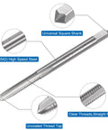 Badass 3 Piece M4 Metric Hand Tap Set For Dead Straight Threading And Smooth Metal Work Right Hand High Speed Steel Taper Plug Bottom Threads. Image of M2 high speed steel tap with clear threads.