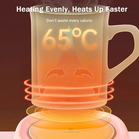 Desk Coffee Warmer With Auto Shut Off And Three Heat Modes Keeps Your Daily Brew Cozy Till The Last Sip Led Touchpad Display heating coffee cup at 65°C.