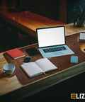 Premium Full Grain Leather Desk Pad Thick 3mm Double Layer 31x15.6 Inches Large Desk Protector with laptop and accessories