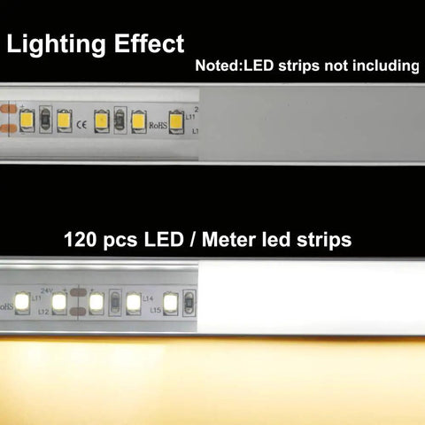 Bulk 10 Pack 6.6ft U Shape LED Aluminum Channel System with Milky Cover showing lighting effect and LED placement