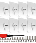 Heavy Grip Self Adhesive Sticky Screws Eight Piece Set Damage Free Wall Mount Hardware With Three Sizes, clear adhesive mounts with screws and screwdriver.