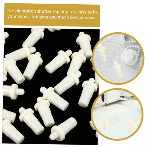 Tough-As-Nails Plastic Shutter Repair Pins and Blind Bolts 50 Pack for Window Blinds, beige plastic pins on a black background.