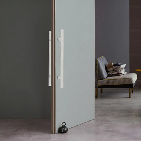 Double Sided 23.43 Inch Stainless Steel Barn Door Handle Bar Pull For Sliding Glass Shower And Entry Doors With A Grippy Ergonomic Back To Back Grip And Simple Push Pull Action For High Traffic Spaces, on sliding door