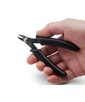 trueCABLE precision flush cutter with black handles, compact wire-cutting pliers for electronics