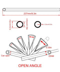 Technical drawing of 72Pcs Spoke Skin Covers Set Universal Protective Wheel Coil Wraps for Motorcycle Off Road SUV Bicycle Pink Durable UV Resistant Plastic with Easy One Side Slit Install Quickly Freshen Spokes Hide Rust and Add Cool Custom Style showing dimensions and slit design.