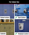 Black Gym Locker Padlock With Preset Three Digit Combination For Indoor Use on various lockers and cabinets