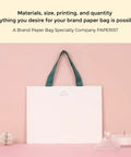 Custom White Paper Bags 100 Pack With Logo Printing 21.7x6.1x15.7 Inches 250G Thick Paper 1 Inch Color Handles In 30 Color Options