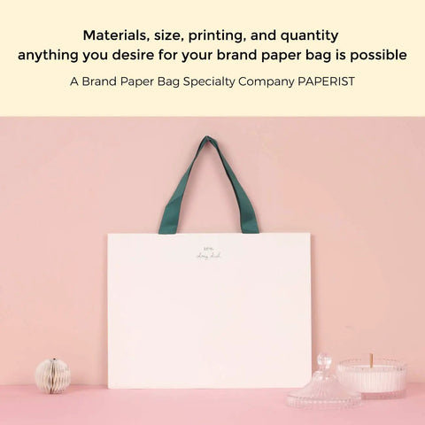 Custom White Paper Bags 100 Pack With Logo Printing 21.7x6.1x15.7 Inches 250G Thick Paper 1 Inch Color Handles In 30 Color Options