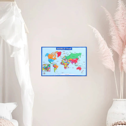 World Map Poster Set 2-Pack For Classroom And Home Learning, 19.68 By 13.77 Inches, bright world map on wall, kid-friendly reference