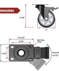 Dimensions of Beefy 4 Inch Heavy Duty Caster Wheels Set Of Eight with detailed measurements and swivel radius.