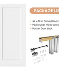 36 By 80 Inch Sliding Pocket Door With Track Hardware And Frame Kit White Paintable Door Slab Satin Nickel Privacy Latch