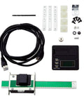 Digital Thickness Gauge With Fraction Display And Remote LCD Readout For Planers Drum Sanders And Wide Belt Sanders Built For 0.001 Inch Precision Calipers That Nail Exact Depth Readings, with green rule and components.