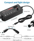 Universal 72W Power Supply With Adjustable 3V To 24V DC Output And 3A Cable, USB C PD 65W Fast Charger, compact design