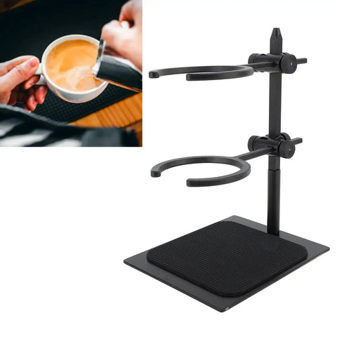 Slick Dual Tier Pour Over Coffee Stand Set With Premium Glass Carafe And Aluminum Hand Drip Brewing Rack on display.