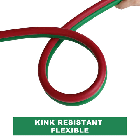 Oxygen and Acetylene Twin Hose Set kink-resistant, flexible, red and green, 50ft, 1/4in diameter, heavy-duty welding use.