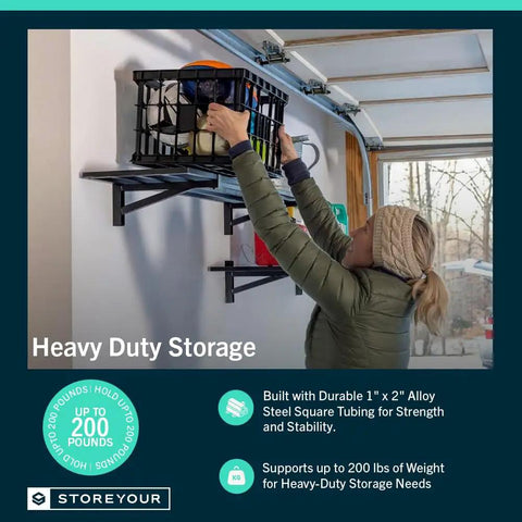 Badass Heavy Duty Black Garage Wall Shelves 1X2 Ft Wall Mounted Storage Rack With Hella Strong Powder Coated Steel Holds Two Hundred Pounds For Smooth Everyday Organization Two Pack