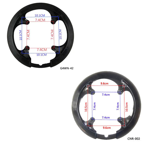 Top view of Bike Chainring Guard 42T Protector Cover in gray with 8 screws, dimensions 10.1x7.4 cm, and 9.6x7.4 cm for off-road riding