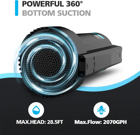 Powerful 360-degree bottom suction of Submersible Water Pump 2250GPH Sump Pump For Basement And Pool Drainage Portable Electric Utility
