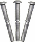 Three Huck C6L lockbolts with round heads; 0.25 in diameter, zinc-plated carbon steel.