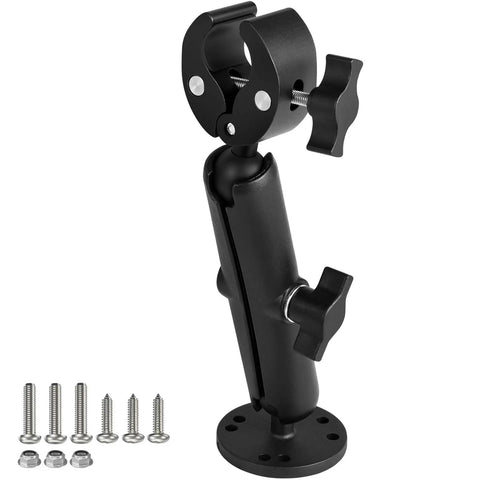 Stabilizer Mount For Trolling Motors With 360 Degree Adjustable Dual Ball Head Fits Terrova Riptide Terrova Ulterra PowerDrive Trolling Motors Tough Claw Clamp For 1.5 Inch Shaft No Bounce And Vibration For Smoother Rides, shown with black clamp and included screws.