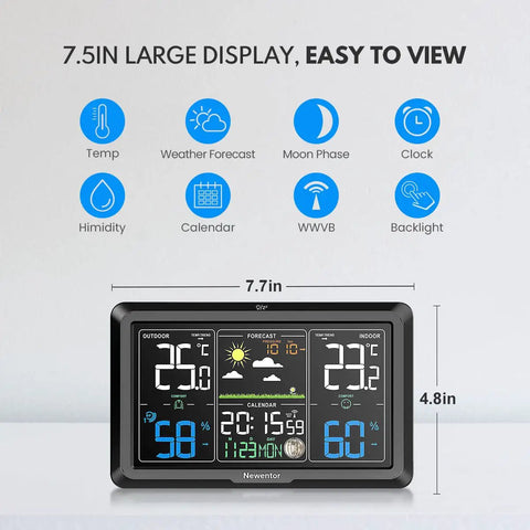 All In One Wireless Home Weather Station With 7 Point 5 Inch Display Indoor Outdoor Thermometer Atomic Clock With WWVB